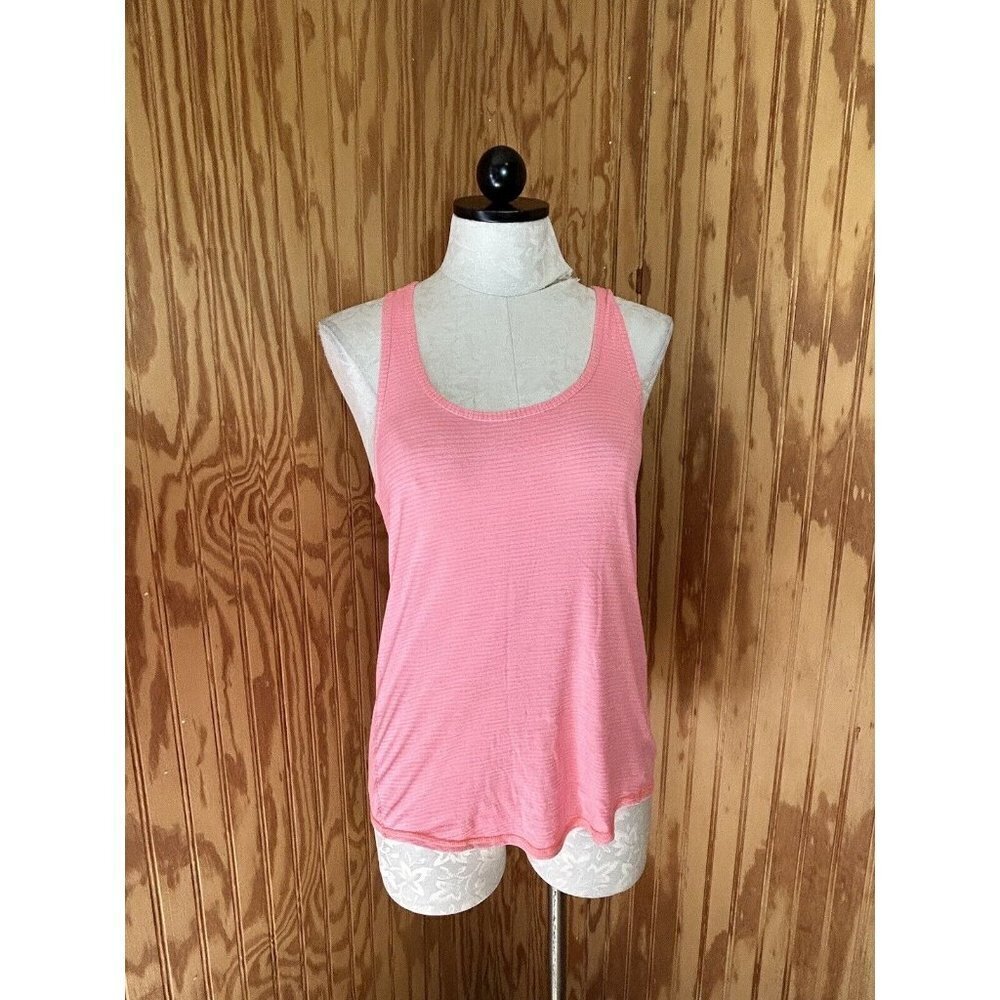 LULULEMON Racerback Neon Pink Sheer Striped Knit Stretch Size‎ 4 Sleeveless